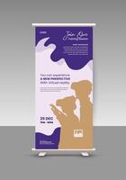 Flat design with VR glasses and a square background for a roll up display standee banner design template vector