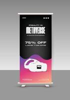 VR event web story design template or 3d game roll up banner design template vector