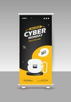 Vertical banner for music gadget sale or technology device product sale roll up display standee banner design template vector