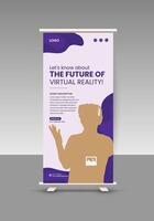 A roll up Banner Design for a man and woman with virtual reality glasses Metaverse Virtual Reality Workshop vector