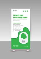 Headphone sale roll-up standee display banner design templates and colorful musical vertical poster design template vector