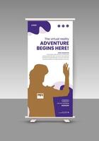 Future technology roll up display standee banner design template Virtual reality 3d game training workshop banner design vector