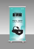 Virtual reality box, headset, and glasses sale roll-up display standee banner design template vector