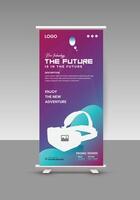 VR workshop event roll up display standee design vector