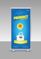 Best quality products sale roll-up display standee banner design template vector