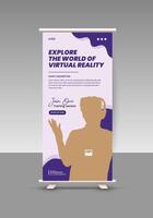 Immerse virtual education workshop roll up display standee banner design template or VR headset sale banner template vector