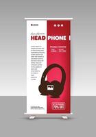 New headphone product marketing roll-up banner and cyber sale roll-up standee display banner design templates vector