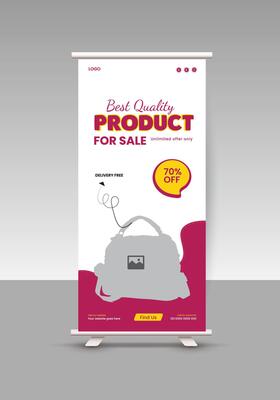 Best products sale roll-up display standee banner design template and Fashion bag sale presentation Banner Design