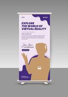 Virtual reality workshop announcement roll up banner template vector
