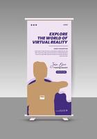 Virtual reality workshop announcement online roll up display standee banner design template vector