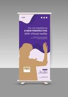 Realistic VR glasses roll up display standee banner design template vector