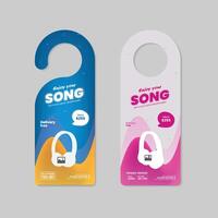 Headphone door hanger ads and level design, colorful musical instrument tag design template with two different color bundles vector