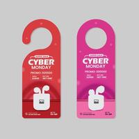 Cyber Monday Earbuds door hanger design or earbuds flash sale level card design template with Two Color Variation Design vector