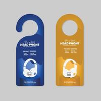 New headphone product marketing door hanger and cyber Monday sale realistic design template with two different color bundles vector
