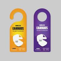 Earbuds Super Sale door hanger Template with Two Color Variation Design vector