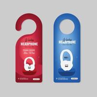Modern and elegant wireless headphone brand product for door hanger design Template with two different color bundles vector