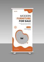 Home and office interior roll up display standee banner design template vector