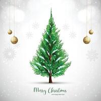 Merry christmas green tree card festival background vector