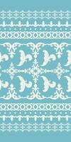 Elegance Fantasy Design on Blue Background with Light Beige Embroidery Pattern. Scroll and Curl Ornament Rich Border Decoration Seamless Pattern. Rim and Stripe fleur de lis Luxury Deco. vector