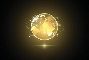 Abstract global network connection on gold background. World map point and line composition concept of global business vector