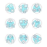 Privacy enhancing technologies soft blue concept icons. Data protection. Security, data encryption and computation. Icon pack. Round shape illustrations. Abstract idea vector
