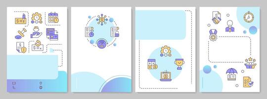 Factoring blue circles brochure template. Process, benefits. Leaflet design with linear icons. Editable 4 layouts for presentation, annual reports vector