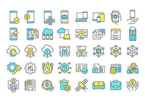 Mobile device management RGB color icons set. Data control, technology. Cybersecurity software, system. Isolated illustrations. Simple filled line drawings collection. Editable stroke vector