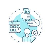 Debtor pays invoice soft blue concept icon. Factoring process. Person with dollar symbol. Payment phase. Round shape line illustration. Abstract idea. Graphic design. Easy to use in article vector