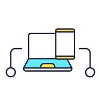 Cross platform system RGB color icon. Smartphone, laptop. Computer software, mobile device. Electronics, technology. Isolated illustration. Simple filled line drawing. Editable stroke vector