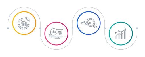 Automated data analytics infographic circles. Statistic metrics, diagnostics. Control, monitoring. Editable thin line icons diagram process with 4 steps vector