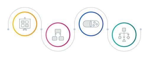 OOP methodology infographic circles. Software engineering, development system. Programming framework. Editable thin line icons diagram process with 4 steps vector