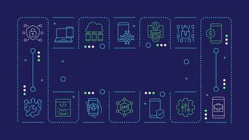 MDM blue word concept. Mobile device management. Security software. System, technology. Horizontal image. Headline text surrounded by editable outline icons vector