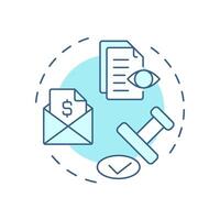 Submit invoice to factor soft blue concept icon. Factoring process. Representing submission, review and approval. Round shape line illustration. Abstract idea. Graphic design. Easy to use in article vector