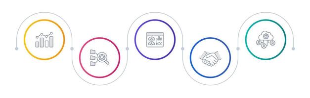 Business metrics monitoring infographic circles. Data visualization, facilitating collaboration. Editable thin line icons diagram process with 5 steps vector