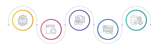 Code programming management infographic circles. Version control. Software development technologies. Editable thin line icons diagram process with 5 steps vector