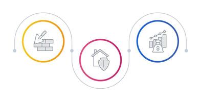 Construction cost infographic circles. Profit margin, expenses. Building, architecture. Editable thin line icons diagram process with 3 steps vector