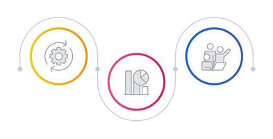 Customer relationship management system infographic circles. Statistical metrics. Business teamwork. Editable thin line icons diagram process with 3 steps vector