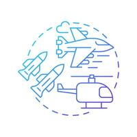 Military aircraft blue gradient concept icon. Army helicopter, aviation services. Round shape line illustration. Abstract idea. Graphic design. Easy to use in infographic, presentation vector