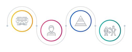 Social stratification types infographic circles. Society structure, categorization. Estate, caste. Editable thin line icons diagram process with 4 steps vector