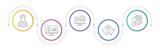 Payroll software infographic circles. Business management, tasks automation. Payment control. Editable thin line icons diagram process with 5 steps vector
