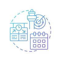 Flight scheduling blue gradient concept icon. Air traffic control, aviation. Airline system. Round shape line illustration. Abstract idea. Graphic design. Easy to use in infographic, presentation vector