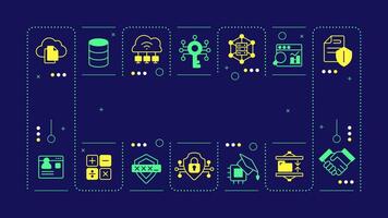 PETs dark blue word concept. Privacy technologies. Secure data collection and processing. Visual communication. Artwith lettering text, editable glyph icons vector