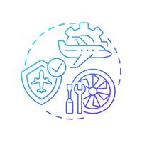 Aircraft maintenance blue gradient concept icon. Safety regulation, reliability. Engineering, technology. Round shape line illustration. Abstract idea. Graphic design. Easy to use in infographic vector