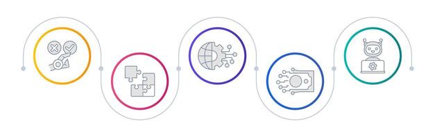 Artificial intelligence usability infographic circles. Decision making, industry technology. Editable thin line icons diagram process with 5 steps vector