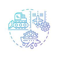 Airport winter operations blue gradient concept icon. Ground service, deicing. Engineering, airplane. Round shape line illustration. Abstract idea. Graphic design. Easy to use in infographic vector