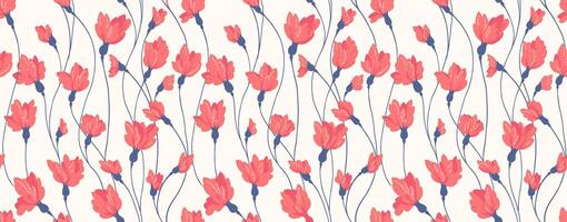 Colorful summer pattern with creative intertwined florals stems . Abstract branches with tiny flower buds seamless background. hand drawing. Simple ornament for designs, print, textiles, fabric vector