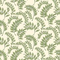 Elegant seamless pattern with green leaf motifs on a light background. Delicate botanical design with fine details in neutral tones, perfect for textiles, packaging, interior design, and stationery. vector