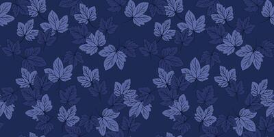 Seamless pattern featuring maple leaves on dark navy background. Abstract artistic leaves create a natural, elegant design perfect for fabric, wallpaper, and stationery vector