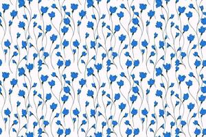 Creative blue florals stems in a intertwined pattern on a white background. Abstract artistic branches with tiny flowers small buds seamless print. hand drawing. Simple ornament for designs vector