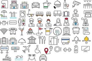 Hotel Restorent Icons, line drawing, Hotel and Resort Icons, Travel and Tourism set of web icons in line style. Travel and vacation icons for web and mobile app. vector